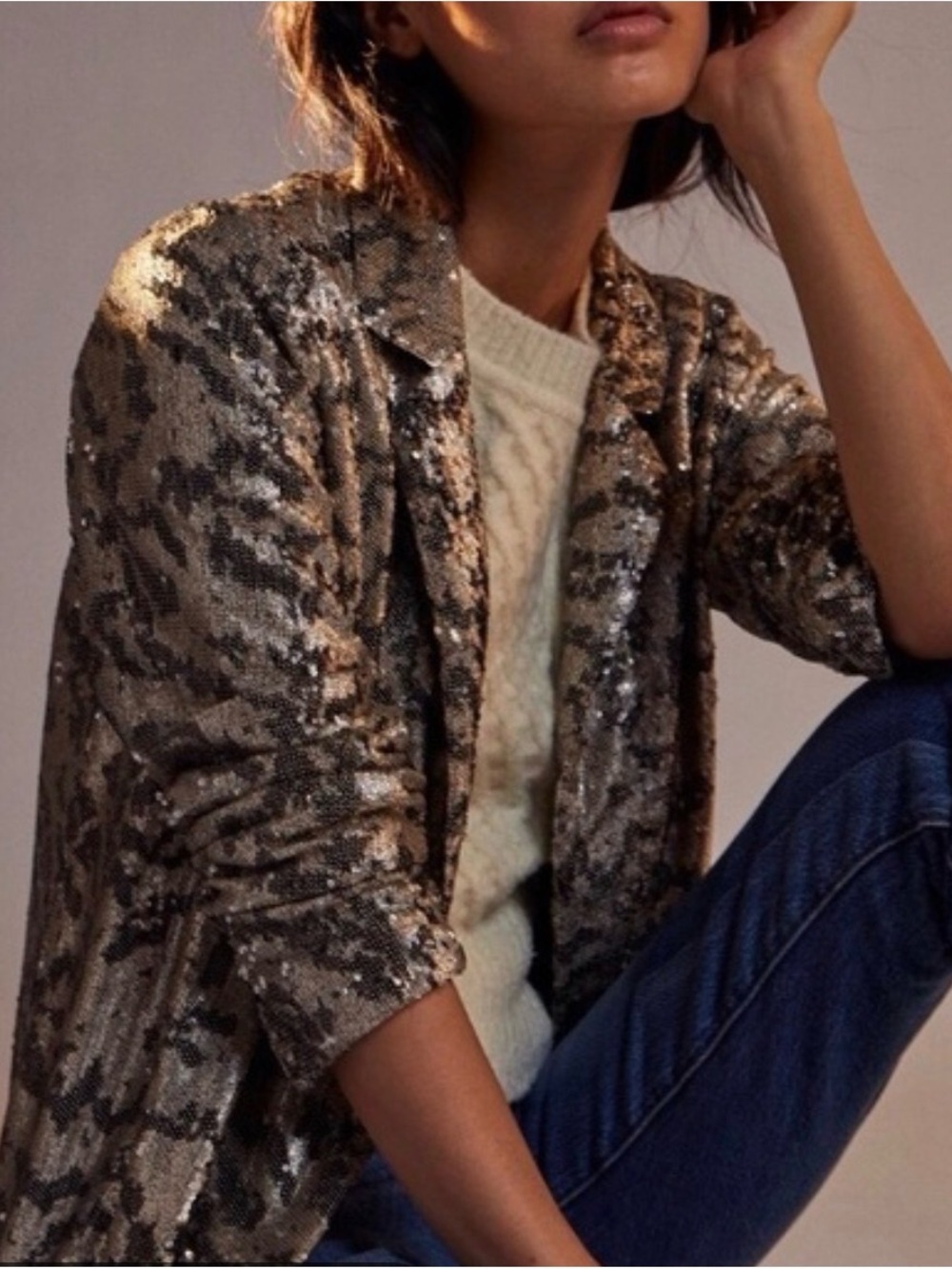 Anthropologie Maeve Jordyn Sequined Animal Print Blazer Coat